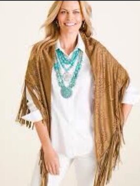 NWT Chico’s Faux Suede Fringe Wrap